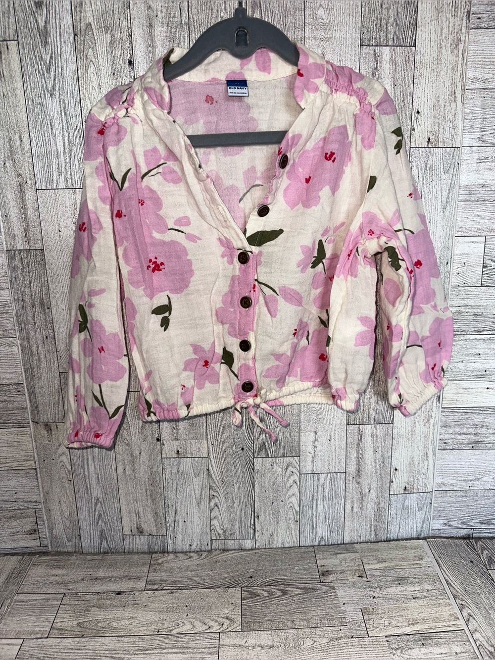 Old Navy Pink Floral Button-Front Girls Blouse size 3T